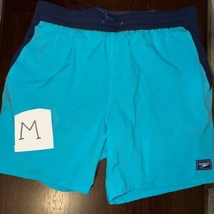 Speedo Aqua and Navy Swim Trunks